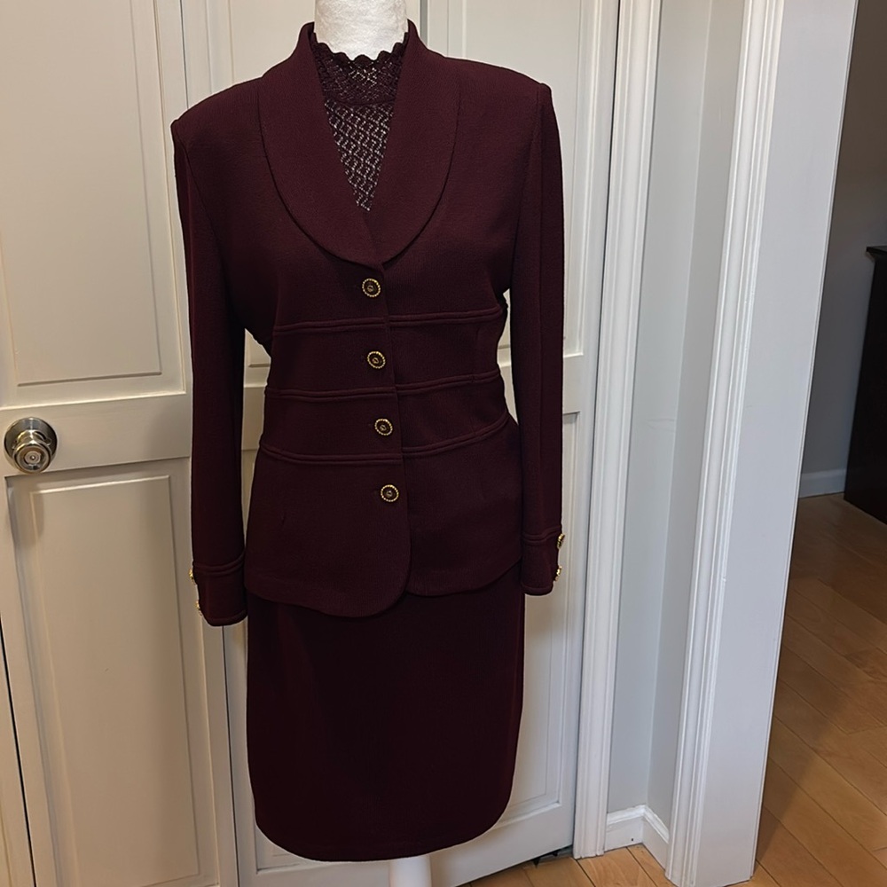 Beautiful burgundy three-piece St. John collection suit